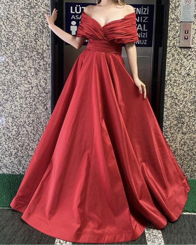 Long Satin Off The Shoulder Dresses - RongMoon