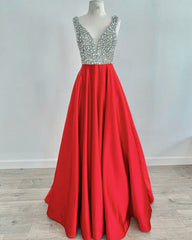 Beaded V Neck Long Satin Violet Prom Dresses