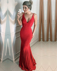 Sparkle Sequin V Neck Mermaid Prom Dresses