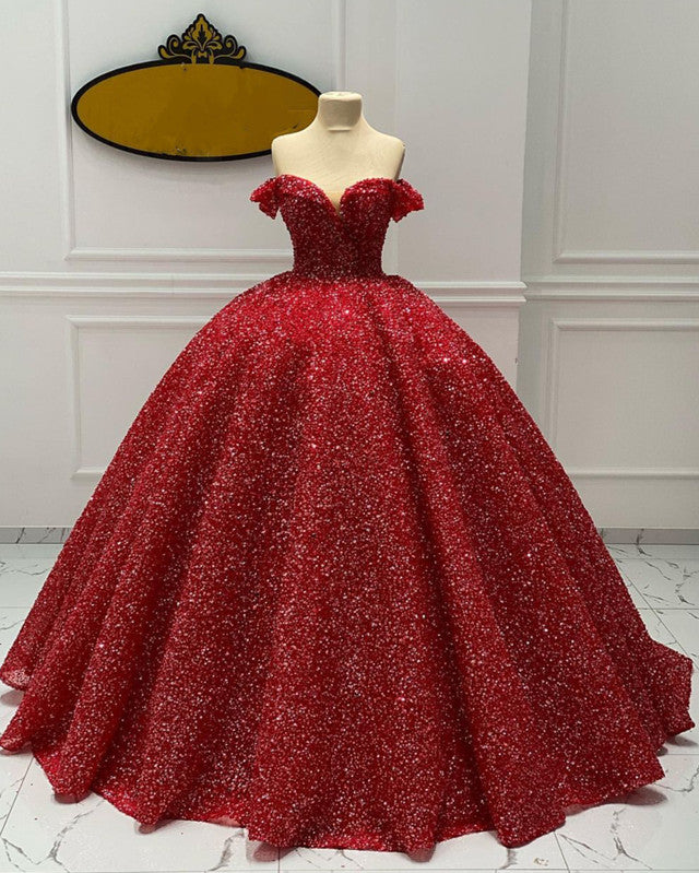 Sparkly Ball Gown Off The Shoulder Dresses