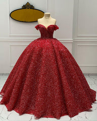 Sparkly Ball Gown Off The Shoulder Dresses
