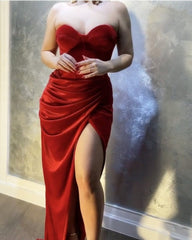 Red Velvet Split Corset Prom Dresses