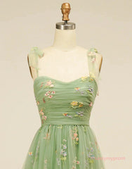 Embroidery Tulle Green Sweetheart A Line Prom Dress