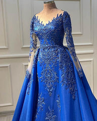 Royal Blue Mermaid Appliques Dresses