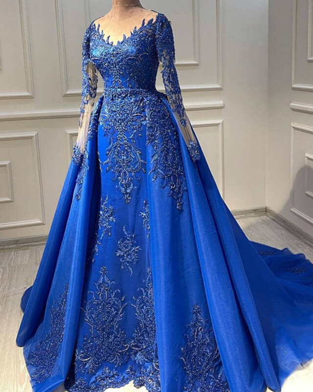 Royal Blue Mermaid Appliques Dresses