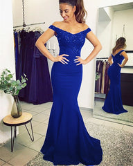 Mermaid Prom Dresses Appliques Train Off Shoulder