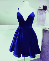 Short Velvet Prom Dresses V Neck Spaghetti Straps