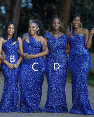 Royal Blue Sequins Mermaid Bridesmaid Dresses Mismatched
