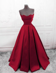 Ruched Satin Strapless Ball Gown Floor Length Dresses