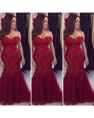 Mermaid Sweetheart Crystal Beaded Prom Dresses Off Shoulder