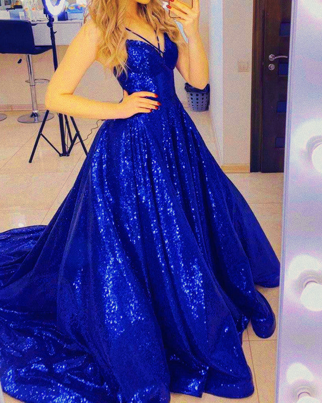 Sequin Prom Dresses Ball Gown Cross Criss Neck