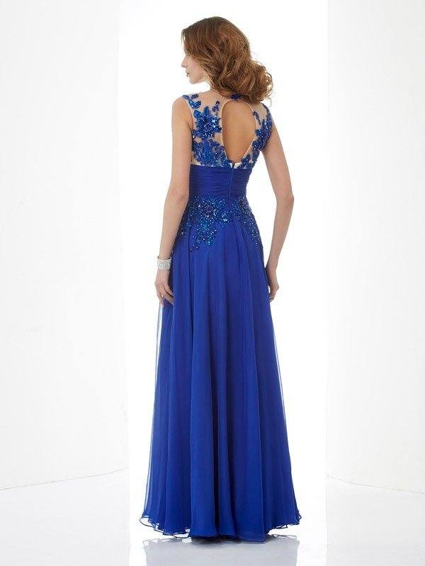 A-Line/Princess High Neck Sleeveless Beading Long Chiffon Dresses - RongMoon