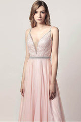 A-Line/Princess V-neck Court Train Chiffon Bridesmaid Dress With Beading