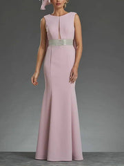 Sheath / Column Mother of the Bride Dress Elegant Jewel Neck Floor Length Stretch Fabric Sleeveless with Sash / Ribbon Sequin - RongMoon