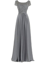 Sheath / Column Mother of the Bride Dress Elegant Jewel Neck Floor Length Chiffon Sleeveless with Pleats Beading - RongMoon