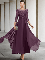 A-Line Mother of the Bride Dress Wedding Guest Plus Size Elegant Jewel Neck Ankle Length Chiffon Lace - RongMoon
