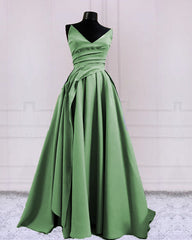 Sexy Ruched V Neck Split Satin Long Dresses