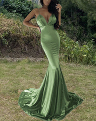 Mermaid V Neck Empire Bridesmaid Dresses Satin