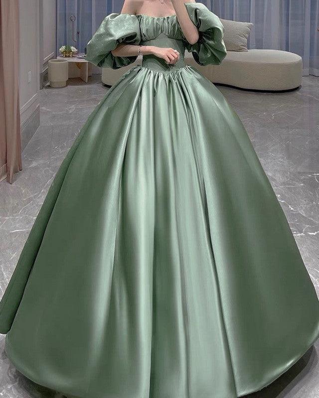 Puffy Sleeves Princess Prom Dresses Satin - RongMoon