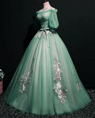 Sage Green Tulle Cottagecore Dress Puffy Sleeves