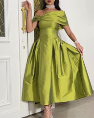 Satin Midi Off The Shoulder Bridesmaid Dresses
