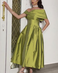 Satin Midi Off The Shoulder Bridesmaid Dresses