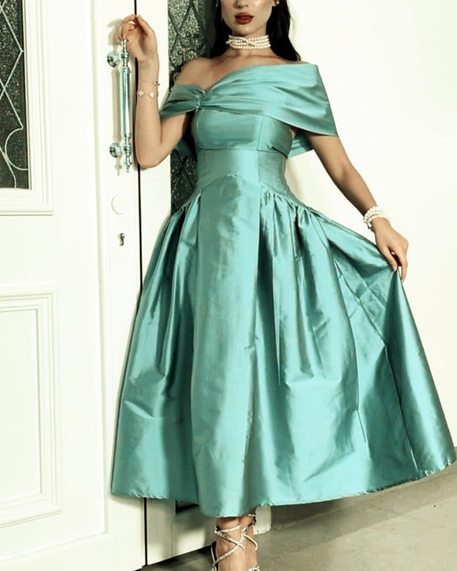 Satin Midi Off The Shoulder Bridesmaid Dresses
