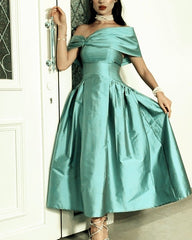 Satin Midi Off The Shoulder Bridesmaid Dresses