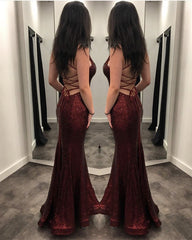 Sexy Backless Mermaid Prom Dresses Sequins