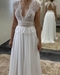 Sexy Boho Wedding Dresses Lace Open Back