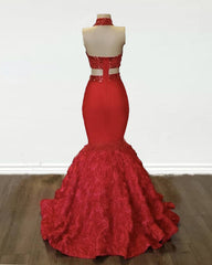 Sexy Red Applique Rosette Mermaid Prom Dresses