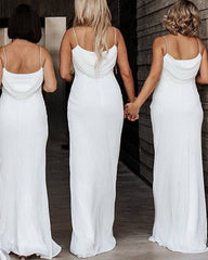 Long Sheath Bridesmaid Dresses Draped Back