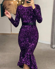 Sheath Long Sleeve Sequin Dresses