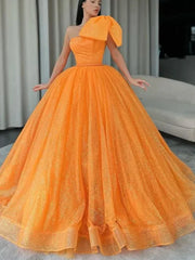 Orange Ball Gown Tulle One Shoulder Prom Dress