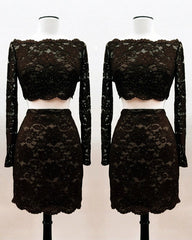 Short Black Lace Two Piece Prom Dress