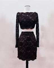 Short Black Lace Two Piece Prom Dress