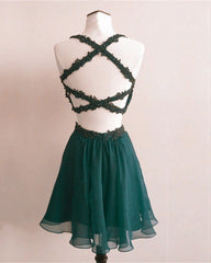 Short Chiffon Two Piece Dress Applique Open Back