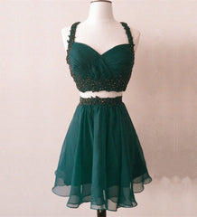 Short Chiffon Two Piece Dress Applique Open Back