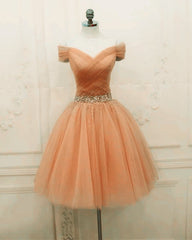 Short Tulle Off Shoulder Beaded Homecoming Dresses