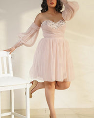 Short Tulle Prom Dresses Strapless With Sleeves