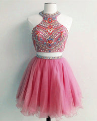Short Two Piece Prom Dresses Beaded Top
