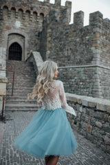 Boho Short Two Piece Long Sleeve Wedding Dress