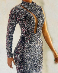 Silver Mermaid Sequin Prom Dresses One Shoulder