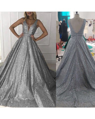 Bling Bling Sequin V-neck Ball Gowns Prom Dresses