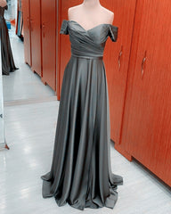 Elegant Ruched Satin Off The Shoulder Split Dresses