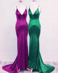 Simple Mermaid Satin V Neck Bridesmaid Dresses