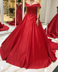 Simple Prom Ball Gown Satin Dresses Off The Shoulder
