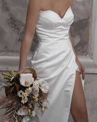Sleek Wedding Dresses Satin V Neck Split
