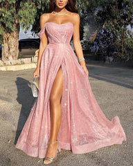 Sparkly One Shoulder Prom Dresses Split