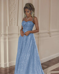 Sparkly Prom Dresses Spaghetti Straps Sweetheart Corset